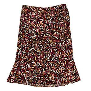 Sag‎ Harbor Vintage Midi Skirt Sz XL Black Red Debbie Printed A-Line Boho Hippie